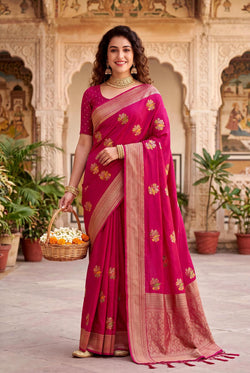 Adoring Dark Pink Banarasi Khadi Silk Saree With Engrossing Blouse Piece