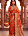 Ineffable Orange Banarasi Khadi Silk Saree With Ethereal Blouse Piece