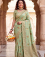 Capricious Pista Banarasi Khadi Silk Saree With Propinquity Blouse Piece