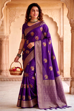 Invaluable Purple Banarasi Khadi Silk Saree With Dalliance Blouse Piece