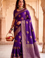 Invaluable Purple Banarasi Khadi Silk Saree With Dalliance Blouse Piece