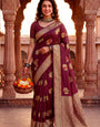 Dulcet Wine Banarasi Khadi Silk Saree With Desultory Blouse Piece