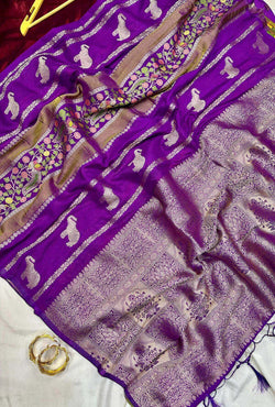 Groovy Purple Banarasi Tissue Silk Saree With Seraglio Blouse Piece