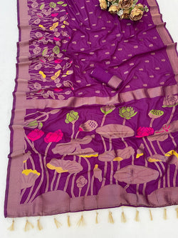 Elision Purple Khadi Georgette Banarasi Silk Saree With Demure Blouse Piece
