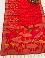 Piquant Red Khadi Georgette Banarasi Silk Saree With Engaging Blouse Piece