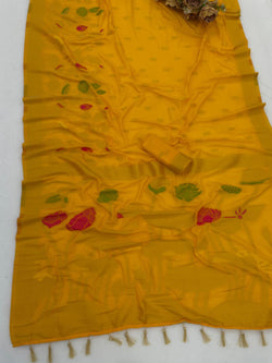 Dissemble Yellow Khadi Georgette Banarasi Silk Saree With Lagniappe Blouse Piece