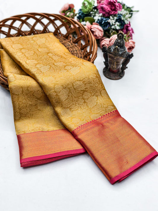 Gossamer Golden Soft Tissue Silk Saree With Glittering Blouse Piece