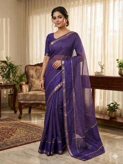 Scrupulous Navy Blue Banarasi Viscose Georgette Silk Saree With Gorgeous Blouse Piece