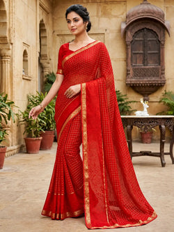 Ephemeral Red Banarasi Viscose Georgette Silk Saree With Supernal Blouse Piece