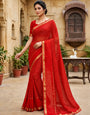 Ephemeral Red Banarasi Viscose Georgette Silk Saree With Supernal Blouse Piece