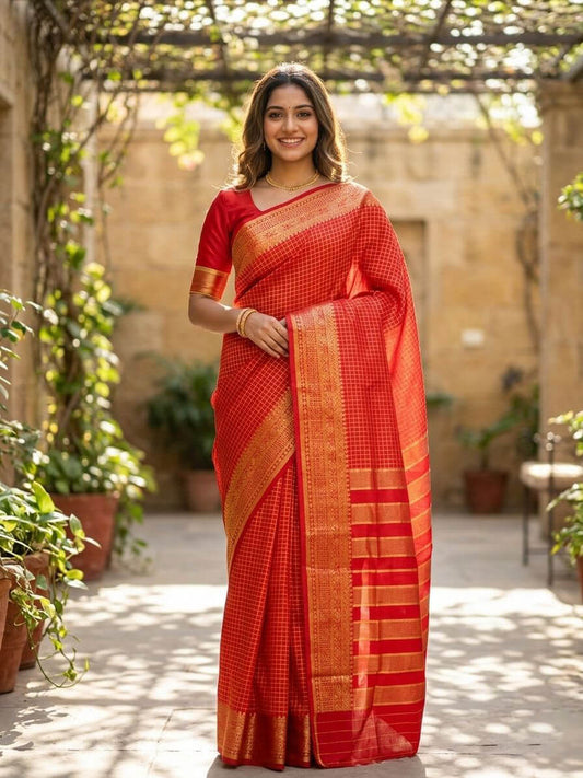 Desirable Red Soft Silk Saree With Evocative Blouse Piece