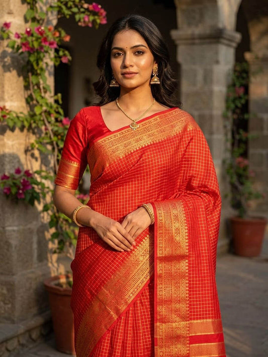 Desirable Red Soft Silk Saree With Evocative Blouse Piece