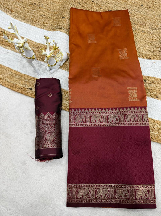 Quintessential Orange Pure Zari Weaving Banarasi Silk Saree With Precious Blouse Piece