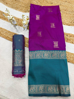 Charismatic Purple Pure Zari Weaving Banarasi Silk Saree With Winsome Blouse Piece