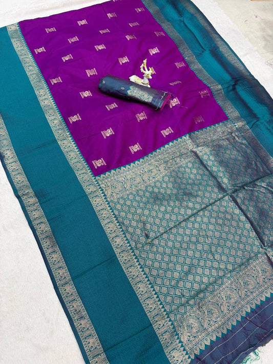 Charismatic Purple Pure Zari Weaving Banarasi Silk Saree With Winsome Blouse Piece