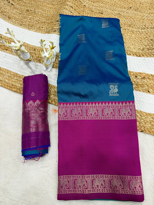 Confounding Rama Pure Zari Weaving Banarasi Silk Saree With Verdant Blouse Piece
