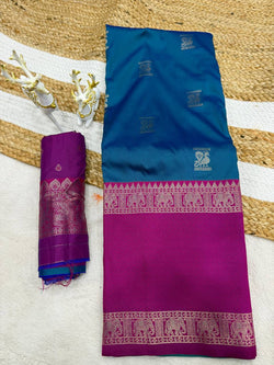 Confounding Rama Pure Zari Weaving Banarasi Silk Saree With Verdant Blouse Piece