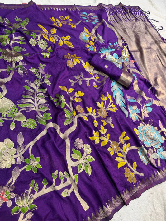 Fugacious Purple Khadi Georgette Banarasi Silk Saree With Lovely Blouse Piece