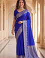 Quintessential Royal Blue Soft Silk Saree With Gossamer Blouse Piece