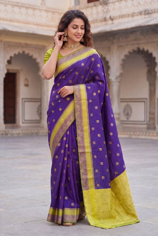 Ravishing Purple Soft Silk Saree With Imbrication Blouse Piece