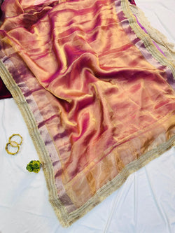 Quixotic Pink Tissue Silk Saree With Forbearance Blouse Piece