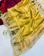 Resonant Yellow Tissue Silk Saree With Rhapsodic Blouse Piece
