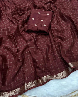 Gossamer Brown Banarasi Georgette Silk Saree With Exquisite Blouse Piece