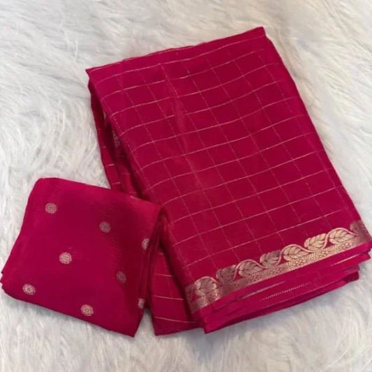 Ineffable Dark Pink Banarasi Georgette Silk Saree With Pleasant Blouse Piece