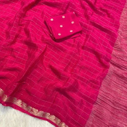 Ineffable Dark Pink Banarasi Georgette Silk Saree With Pleasant Blouse Piece
