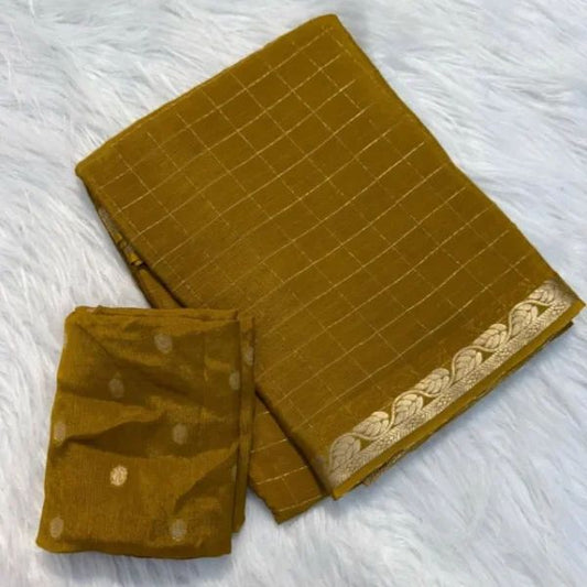 Bucolic Mehndi Banarasi Georgette Silk Saree With Winsome Blouse Piece