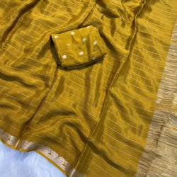 Bucolic Mehndi Banarasi Georgette Silk Saree With Winsome Blouse Piece