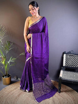 Ephemeral Purple Banarasi Georgette Silk Saree With Glittering Blouse Piece