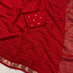 Pleasurable Red Banarasi Georgette Silk Saree With Propinquity Blouse Piece