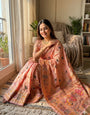 Unequalled Peach Pashmina Silk Saree With Allure Blouse Piece