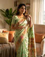 Innovative Pista Pashmina Silk Saree With Assemblage Blouse Piece