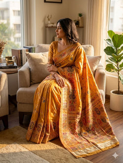 Nemesis Yellow Pashmina Silk Saree With Supernal Blouse Piece