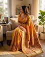 Nemesis Yellow Pashmina Silk Saree With Supernal Blouse Piece