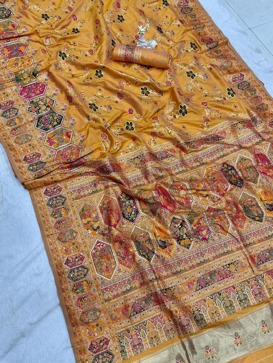 Nemesis Yellow Pashmina Silk Saree With Supernal Blouse Piece