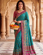 Fugacious Rama Pashmina Silk Saree With Lustrous Blouse Piece