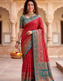 Fancifull Red Pashmina Silk Saree With Wonderful Blouse Piece