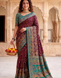 Hypnotic Wine Pashmina Silk Saree With Designer Blouse Piece