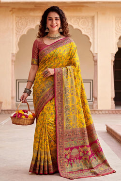 Nectarous Yellow Pashmina Silk Saree With Classic Blouse Piece