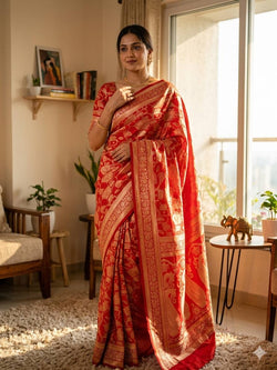 Precious Red Soft Silk Saree With Mesmeric Blouse Piece