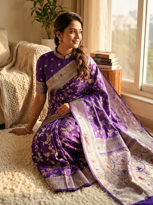 Ratatouille Purple Soft Silk Saree With Mesmerising Blouse Piece