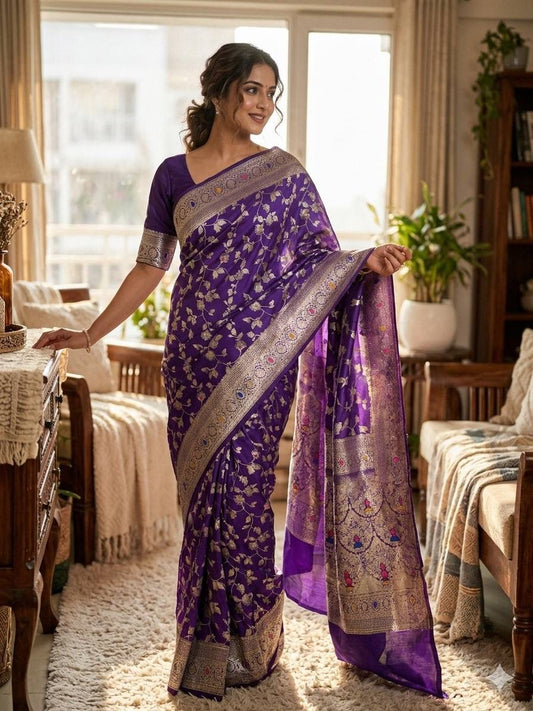 Ratatouille Purple Soft Silk Saree With Mesmerising Blouse Piece