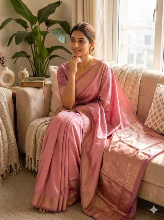 Winsome Pink Soft Silk Saree With Ideal Blouse Piece