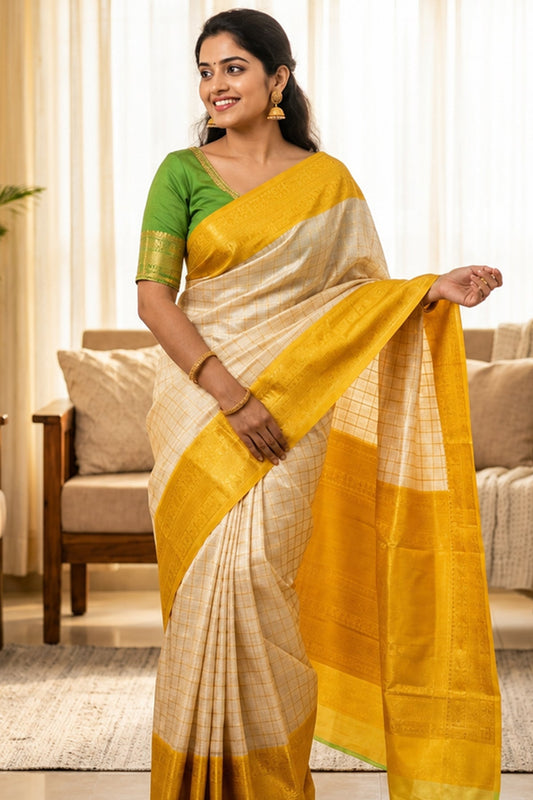 Jazzy Beige Soft Silk Saree With Desiring Blouse Piece