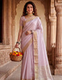 Devastating Baby Pink Zari Weaving Linen Silk Saree With Epiphany Blouse Piece