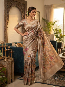Petrichor Beige Dola Pashmina Saree With Vestigial Blouse Piece