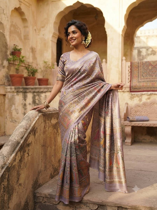 Glamorous Lavender Dola Pashmina Saree With Demanding Blouse Piece